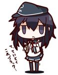  absurdres akatsuki_(kantai_collection) blush_stickers chibi coffee commentary hat highres kantai_collection long_hair long_sleeves looking_at_viewer neckerchief nuu_(nu-nyu) open_mouth pointing purple_eyes purple_hair school_uniform serafuku solo translated trembling 