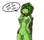 bottomless breasts clothing coat craft creeper english_text female fyriknight green_skin grey_nipples hair hood looking_at_viewer mine minecraft navel nipples open_mouth orange_hair pussy solo standing text thighs video_games 