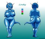  blue_skin breasts butt chubby dinosaur female huge_breasts jusu_kilappa looking_at_viewer model_sheet nude pussy sauropod scalie triceratops voluptuous 