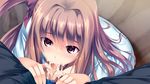  1boy 1girl akatsuki_shion brown_hair censored cum d-eve_in_you fellatio game_cg gokokukyou long_hair oral penis 