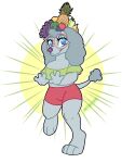 alpha_channel anthro banana bottomwear canid canine canis chloe_couture clothing curly_hair dancing domestic_dog eyewear female food fruit fruit_hat full-length_portrait glasses grape hair hi_res lemon looking_at_viewer mammal orange_(fruit) pineapple plant poodle portrait puptart_(artist) red_eyewear red_glasses shorts simple_background solo star_fruit strawberry topwear transparent_background