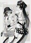  2girls animal_ear_piercing animal_ears belle_(summer_skies)_(zenless_zone_zero) belle_(zenless_zone_zero) blush bucket_hat crossed_bangs earrings fishnet_sleeves fishnets hair_ornament hat heart highres holding holding_ice_cream_cone holding_phone ice_cream_cone jane_doe_(nocturne_of_light)_(zenless_zone_zero) jane_doe_(zenless_zone_zero) jewelry letter_hair_ornament long_hair monochrome mouse_ears mouse_girl mouse_tail multiple_girls muutsurose official_alternate_costume one-piece_swimsuit phone see-through_clothes see-through_shirt shirt short_hair shorts swimsuit tail tail_around_another's_leg tail_wrap yuri zenless_zone_zero 