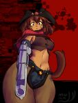2026 anthro anthro_focus black_clothing black_hat black_headwear black_nose black_shirt black_topwear blue_bottomwear blue_clothing blue_jeans blue_pants bottomwear breasts brown_body brown_bottomwear brown_clothing brown_fur brown_hair brown_pants chaps cloak clothing denim denim_bottomwear denim_clothing domestic_cat felid feline felis female female_focus flappers_(gameoverse) front_view frown fur gameoverse glitch_productions gloves gobbles_(gameoverse) gun hair handgun handwear hat headgear headwear hi_res holding_gun holding_object holding_ranged_weapon holding_weapon jeans kaboodle_(gameoverse) kit_(gameoverse) looking_down mamamunny mammal medium_breasts midriff pants purple_eyes ranged_weapon red_cloak red_clothing red_dead_(series) revolver rockstar_games scar shirt solo_focus tan_body tan_fur thick_thighs topwear weapon whiskers wide_hips yellow_sclera