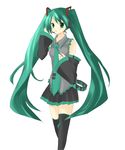  bad_id bad_pixiv_id detached_sleeves green_eyes green_hair hatsune_miku headset highres long_hair mizuse_kotone necktie skirt solo thighhighs twintails vocaloid 