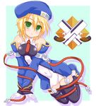  beret blazblue blonde_hair bolverk green_eyes gun handgun hat marimo_(artist) necktie noel_vermillion oekaki solo thighhighs weapon 