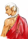  elf elvaan final_fantasy final_fantasy_xi japanese_clothes kimono long_hair male_focus pointy_ears ponytail solo tan white_hair 