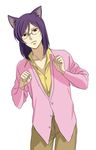  animal_ears cardigan cat_ears glasses gundam gundam_00 male_focus purple_hair red_eyes sakatsuki solo tieria_erde 