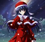  amamiya_yuuko christmas ef gloves hat highres long_hair nanao_naru purple_eyes santa_costume solo 