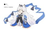  1girl animal_ear_fluff animal_ears arknights bell black_sleeves blue_shawl braid braided_sidelocks closed_eyes commentary_request covering_own_mouth cropped_torso fan_request grey_hair hands_up highres johyang_e korean_commentary korean_text long_hair own_hands_clasped own_hands_together pramanix_(arknights) pramanix_the_prerita_(arknights) praying request_inset shawl sidelocks simple_background snow_leopard_ears solo spin-spin_(site) tiara translation_request very_long_hair white_background 