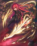  ahoge alastor_(shakugan_no_shana) coat fire jewelry long_hair pendant ranh red_eyes red_hair shakugan_no_shana shana sword weapon 