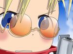  blonde_hair blue_eyes clenched_teeth face glasses gun gununu handgun male_focus parted_lips pistol semi-rimless_eyewear solo sunglasses teeth trigun under-rim_eyewear upper_body vash_the_stampede weapon 