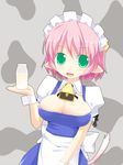  breasts cleavage elfleda_mirjasdottir green_eyes kuro_(be_ok) large_breasts lotte_no_omocha! maid milk pink_hair short_hair solo 