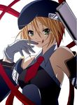  bad_id bad_pixiv_id beret blazblue blonde_hair blood bolverk gloves green_eyes gun handgun hat lowres noel_vermillion shii_(niku-9) solo weapon 