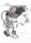  2girls animal_ears belle_(zenless_zone_zero) blush clothes_pull ear_blush heart holding holding_pen jane_doe_(zenless_zone_zero) maiqo monochrome mouse_girl mouse_tail multiple_girls panties panty_pull pantyhose pen pussy_juice pussy_juice_on_fingers shoes short_hair shorts shorts_pull sneakers spoken_heart spot_color tail tail_in_panties torn_clothes torn_pantyhose trembling underwear yuri zenless_zone_zero 