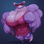 2025 anthro areola areola_slip big_areola big_muscles black_eyes black_nose breasts clothing countershade_breasts countershade_torso countershading disney domestic_ferret eyewear feet female fur glasses grin half-closed_eyes hi_res huge_muscles hyper hyper_muscles looking_at_viewer mammal muscular muscular_anthro muscular_female mustelid musteline narrowed_eyes nipple_outline nipples penn_zero:_part-time_hero purple_body purple_fur sashi_kobayashi small_feet small_hands smile solo tail toonpower torn_clothing true_musteline weasel yellow_sclera