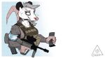 american_opossum ammunition anthro armband clothing eyebrows female fur gun hair idf israel israeli_flag judaism mammal marsupial mawkvlt ranged_weapon religion shirt solo tail tank_top topwear vest weapon