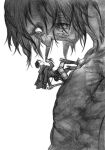  2015 attack_on_titan duo eren_jaeger exposed_teeth greyscale hair holding_hair human humanoid levi_ackerman macro mammal monochrome omni-directional_mobility_gear prema-ja stare survey_corps titan_(attack_on_titan) touching_hair wrinkled_nose young_(lore) 