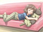  barefoot closed_eyes couch cushion hug kasugano_hiyori sketchbook_full_colors solo tanada-bon 