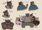  2025 absurd_res aldrich_haynes_(thepurp) ankle_socks anthro arm_hair beard belly black_bow_tie black_fingernails black_nails blue_clothing blue_shirt blue_topwear blush body_hair bow_tie brown_body brown_clothing brown_footwear brown_fur brown_shoes butt chest_tuft clothing colored_nails deer dialogue domestic_pig english_text facial_hair felid fingernails finn_(thepurp) footwear fur furniture group hair hair_bun happy_trail hi_res holding_arms kneeling lagomorph legwear leporid lion long_hair luca_(thepurp) male male/male mammal marcus_(thepurp) muscular muscular_anthro muscular_male nails navel nervous nipples on_sofa open_mouth oubes overweight overweight_anthro overweight_male pantherine pinstripes purple_hair rabbit red_clothing red_hair red_topwear red_vest shirt shoes sitting sitting_on_sofa small_tail socks sofa speech_bubble suid suine sus_(pig) suspenders tail tail_tuft tan_body tan_fur text thepurp thigh_highs tongue tongue_out topwear tuft tusks vest white_body white_clothing white_fur white_shirt white_topwear 