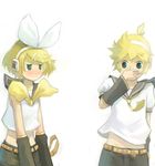  1girl bad_id bad_pixiv_id blonde_hair blush brother_and_sister detached_sleeves g_tong hair_ribbon hairband kagamine_len kagamine_rin ribbon short_hair siblings tears twins vocaloid 