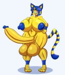 abs absurd_res aladeen animal_crossing ankha_(animal_crossing) anthro areola balls big_balls big_breasts big_penis black_eyes blue_areola blue_ears blue_hair blue_nipples blue_tail breasts domestic_cat erection eyebrows eyelashes felid feline felis fur genitals gynomorph hair hi_res huge_balls huge_breasts huge_penis humanoid_genitalia humanoid_penis hyper hyper_balls hyper_genitalia hyper_penis intersex long_tail mammal markings nintendo nipples nude penis pink_tongue short_hair solo striped_markings striped_tail stripes tail tail_markings thick_thighs tongue two_tone_tail uraeus yellow_body yellow_fur yellow_inner_ear yellow_tail