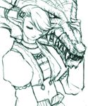  areuhat artist_request dragon elf elvaan final_fantasy final_fantasy_xi green hair_over_one_eye monochrome pointy_ears short_hair 