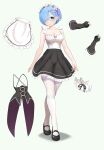  1girl absurdres apron black_corset black_ribbon black_shoes black_skirt black_sleeves blue_eyes breasts cleavage collarbone commentary_request corset detached_collar detached_sleeves frilled_skirt frills full_body gibun_(sozoshu) hair_over_one_eye highres large_variant_set maid maid_apron mary_janes medium_breasts re:zero_kara_hajimeru_isekai_seikatsu rem_(re:zero) ribbon roswaal_mansion_maid_uniform shadow shoes skirt solo standing thighhighs unworn_apron unworn_corset unworn_sleeves variant_set waist_apron white_thighhighs 