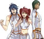  2boys bad_id bad_pixiv_id blue_hair brother_and_sister brothers freckles green_hair gundam gundam_00 johann_trinity michael_trinity multiple_boys nena_trinity red_hair sakatsuki siblings two_side_up yellow_eyes 