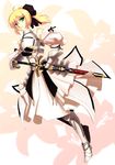  ahoge armor armored_dress artoria_pendragon_(all) ashuran blonde_hair dress fate/stay_night fate/unlimited_codes fate_(series) frown green_eyes ponytail saber saber_lily solo sword weapon 
