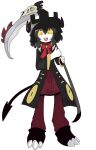  absurdres animal_skull artist_request black_crown black_hair black_horns black_tail bone clawed_boots crazy_smile crown demon highres holding holding_scythe horns non-web_source original scythe smile source_request yellow_eyes 