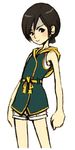  bare_shoulders black_hair brown_eyes brown_hair crisis_core_final_fantasy_vii final_fantasy final_fantasy_vii headband short_hair shorts smile solo younger yuffie_kisaragi 