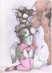 4_fingers animal_genitalia animal_penis anthro anthro_on_anthro anthro_penetrated anthro_penetrating anthro_penetrating_anthro armbinder artist_logo athletic athletic_anthro athletic_female balls bdsm belly binder_(restraint) blinders bodily_fluids bondage bondage_gear bound breasts camel_toe chain chest_harness clothed clothing cock_gag collar colored_pencil_(artwork) curvy_figure dominant dominant_anthro dominant_male drooling duo equid equine equine_genitalia equine_penis eyewear female female_penetrated fingers fur gag garter_belt garter_belt_leggings garter_straps genital_outline genitals graphite_(artwork) grey_body grey_fur hair hands_behind_back harness hi_res holding_object horse irrumatio key kneeling kneeling_oral_position larger_anthro larger_male legwear lock logo male male/female male_penetrating male_penetrating_female mammal medium_breasts muffled muscular_legs navel nipple_clamp nude nude_anthro nude_male open_mouth oral oral_penetration panties penetration penile penile_penetration penis penis_in_mouth pink_clothing pink_legwear pink_panties pink_underwear restrained restraints saliva sex size_difference smaller_anthro smaller_female spiritalpha standing submissive submissive_anthro submissive_female tail topless topless_anthro topless_female traditional_media_(artwork) underwear vulva_outline white_body white_fur