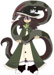  absurdres anaconda bow brown_eyes brown_hair clawed_boots green_bow hat highres magician non-web_source original witch_hat 