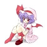  bad_id bad_pixiv_id bat_wings hat marugoshi_(54burger) purple_hair red_eyes remilia_scarlet shoe_tying shoes single_shoe sitting socks solo touhou wings wrist_cuffs 