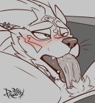 bestiality blowjob_face blush bodily_fluids canid canine canis erection face_fucking fellatio feral genital_fluids genitals hi_res human human_on_feral interspecies irrumatio link_(wolf_form) male mammal nintendo open_mouth oral pawzzhky penile penis penis_in_mouth precum sex solo the_legend_of_zelda tongue wolf