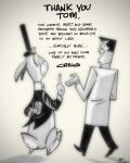 2026 3_toes 4:5 4_fingers anthro black_bottomwear black_clothing black_footwear black_hair black_pants black_shoes black_text black_top_hat bottomwear bow_tie cartoon_network clothed clothing coat craig_mccracken crossover dated digital_drawing_(artwork) digital_media_(artwork) duo english_description english_text facial_hair feet fingers floppy_ears footwear foster's_home_for_imaginary_friends full-length_portrait fully_clothed gloves gradient_background grey_background hair handwear hi_res human in_memoriam lab_coat lagomorph leporid lop_ears male mammal mr._herriman mustache on_model open_mouth pants portrait powerpuff_girls professor_utonium rabbit shadow shoes signature simple_background story story_in_description talking_to_another text toes topwear tribute tuxedo_vest voice_actor_joke walking white_clothing white_coat white_facial_hair white_gloves white_handwear white_lab_coat white_mustache white_topwear