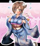  1girl blush brown_eyes brown_hair japanese_clothes kazama_asuka kimono short_hair solo tekken 