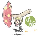  apron arms_up blonde_hair bow bowtie chibi flandre full_body kaibutsu_oujo medori minigirl mushroom red_bow red_eyes red_neckwear running short_hair simple_background solo white_background 