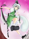  cherry_blossoms dual_wielding from_below hairband hitodama holding katana konpaku_youmu konpaku_youmu_(ghost) ram_hachimin short_hair solo sword touhou weapon white_hair 