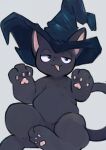 2026 ambiguous_feral ambiguous_gender black_body black_ears black_fur black_tail clothing colored digital_media_(artwork) domestic_cat felid feline felis feral front_view full-length_portrait fur hat hat_only headgear headgear_only headwear headwear_only hi_res kemono looking_at_viewer mammal monotone_body monotone_fur monotone_tail mostly_nude open_:3 pawpads paws pink_inner_ear pink_pawpads portrait semi-anthro solo tail tinntira wizard_hat