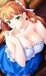  bare_shoulders blush braid breasts cleavage close-up covered_nipples green_eyes ishidaya kimura_mirai large_breasts mirai_nyuuten_~welcome_to_club_romance~ orange_hair solo 