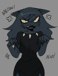 2026 angry anthro black_text blue_body blue_ears blue_fur blue_hair breasts catwitch_(xarop77) clothed clothed_anthro clothed_female clothing cross-popping_vein digital_drawing_(artwork) digital_media_(artwork) domestic_cat dress ears_back english_description eyelashes fangs felid feline felis female female_anthro front_view fur grey_background hair half-length_portrait hi_res looking_at_viewer mammal medium_breasts meow narrowed_eyes notched_ear nya onomatopoeia open_mouth pivoted_ears portrait simple_background solo sound_effects teeth text xarop77
