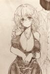  1boy 1girl absurdres bracelet breasts censored censored_identity cleavage collared_shirt commentary_request dress efukei hand_on_another's_shoulder highres jacket jewelry large_breasts long_hair looking_at_viewer maribel_hearn necklace necktie pants ring shirt sketch smile solo_focus suit suit_jacket touhou traditional_media wedding_ring 