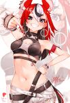  1girl animal_ears armband artist_name belt black_belt black_hair blue_eyes bracelet breasts crop_top earrings fishnet_sleeves fishnets hakos_baelz hakos_baelz_(monochrome_dancer) highres hololive hololive_english jewelry long_hair ma_draws medium_breasts mouse_ears mouse_girl mouse_tail multicolored_hair navel official_alternate_costume official_alternate_hairstyle pants patreon_logo red_armband red_hair single_sleeve solo spiked_bracelet spikes tail virtual_youtuber white_hair white_pants zoom_layer 