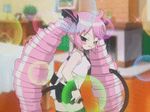  animated animated_gif drill_hair esmerelda green_eyes lowres midriff pink_hair saint_october solo striped striped_legwear thighhighs 