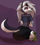anthro black_diaper canid canid_demon canine demon diaper duo facesitting feces female hellaverse hellhound helluva_boss hi_res loona_(helluva_boss) m0rgansk mammal mythological_canine mythological_creature mythology pooped pooping pooping_on_another red_sclera sharp_teeth sitting sitting_on_another soiled soiled_diaper soiling soiling_diaper solo teeth unclean_diaper used_diaper using_diaper white_eyes