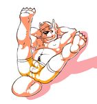  4_toes anthro armpits barefoot bulge canine dog fur hair husky legs_up lying male mammal on_back plain_background seaside_(artist) solo topless 