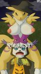  angry bag big_breasts bpq00x breasts canine cat chest_tuft claws digimon ear_tuft elbow_gloves feline female fox fur gatomon gloves halloween hat holidays looking_at_viewer mammal nipples nude open_mouth renamon teeth tongue tuft 