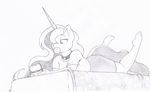  anthro anthrofied bed black_and_white breasts bubble_gum clothing equine female friendship_is_magic hair horn horse joey-darkmeat lying mammal monochrome my_little_pony necklace nintendo nintendo_3ds nintendo_ds plain_background pony princess_luna_(mlp) shirt skirt sparkles unicorn video_games winged_unicorn wings 