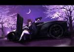  brown_hair car gun japanese_clothes moon night original terabyte_(rook777) weapon 